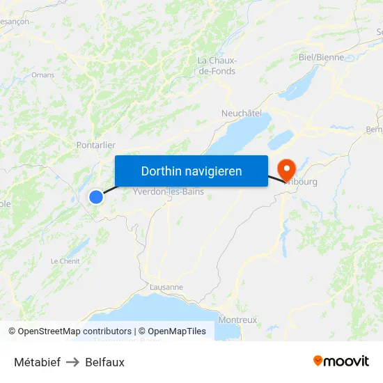 Métabief to Belfaux map