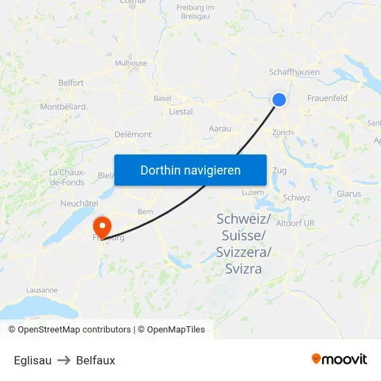 Eglisau to Belfaux map