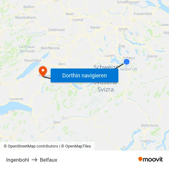 Ingenbohl to Belfaux map