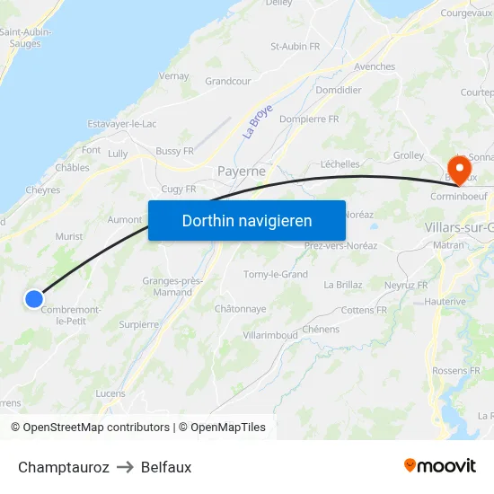 Champtauroz to Belfaux map