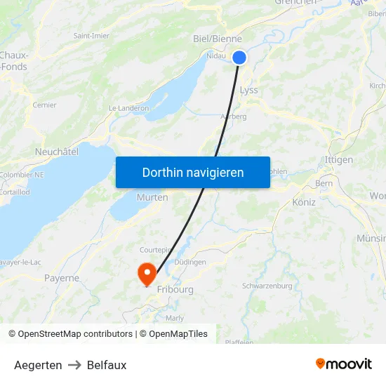 Aegerten to Belfaux map