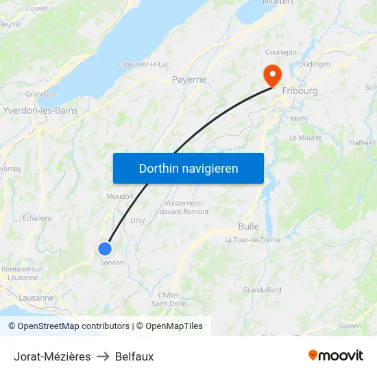Jorat-Mézières to Belfaux map