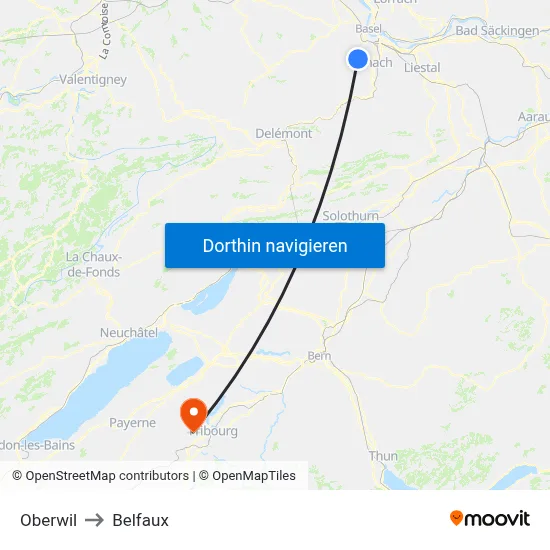Oberwil to Belfaux map