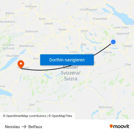 Nesslau to Belfaux map