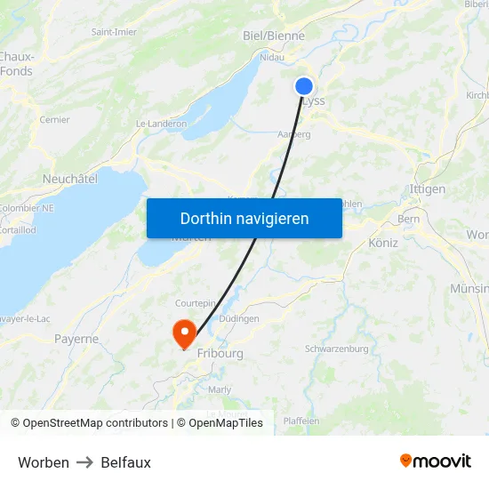 Worben to Belfaux map