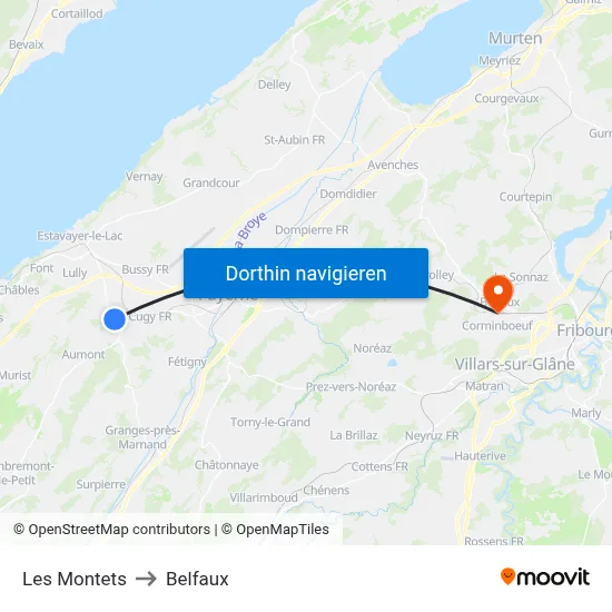 Les Montets to Belfaux map