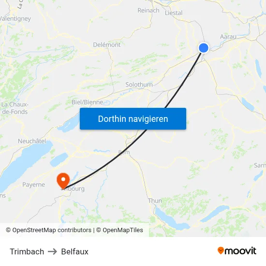 Trimbach to Belfaux map