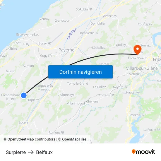 Surpierre to Belfaux map