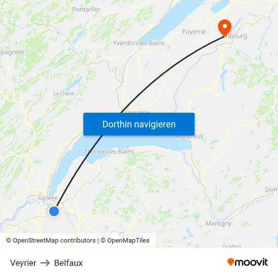 Veyrier to Belfaux map