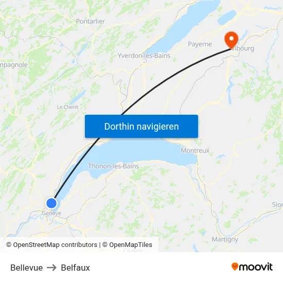 Bellevue to Belfaux map
