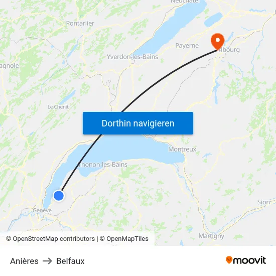 Anières to Belfaux map