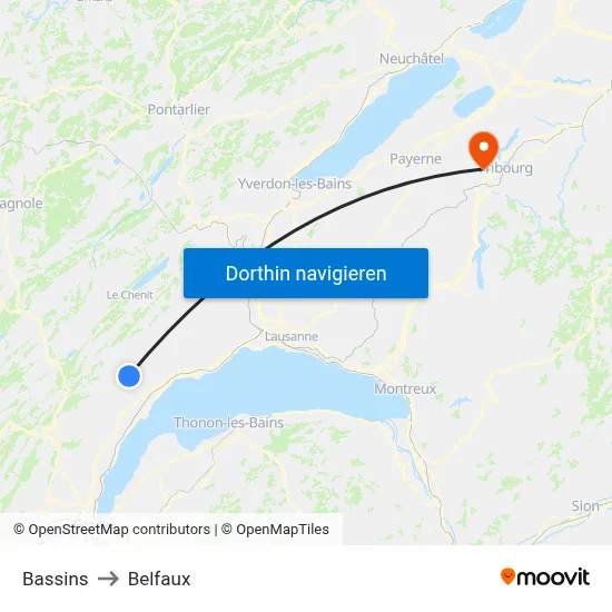Bassins to Belfaux map