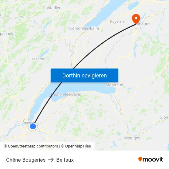 Chêne-Bougeries to Belfaux map