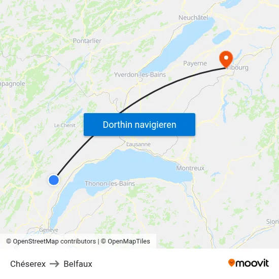 Chéserex to Belfaux map
