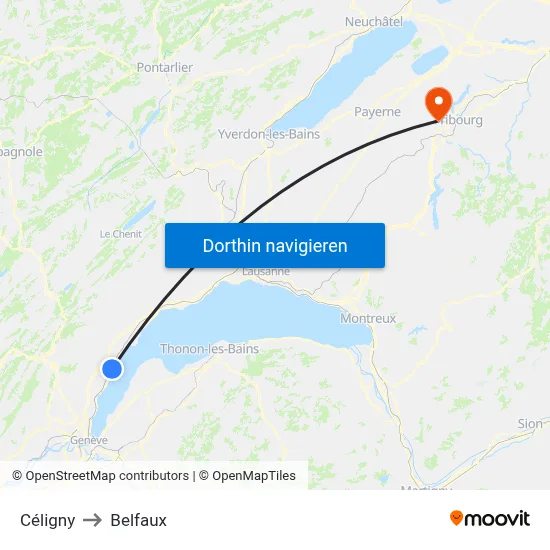 Céligny to Belfaux map