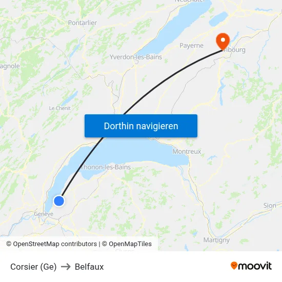 Corsier (Ge) to Belfaux map