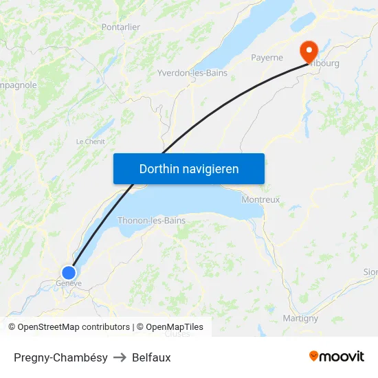 Pregny-Chambésy to Belfaux map