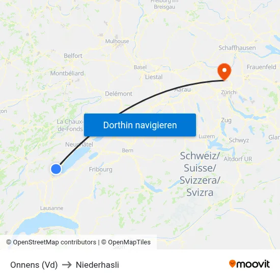 Onnens (Vd) to Niederhasli map