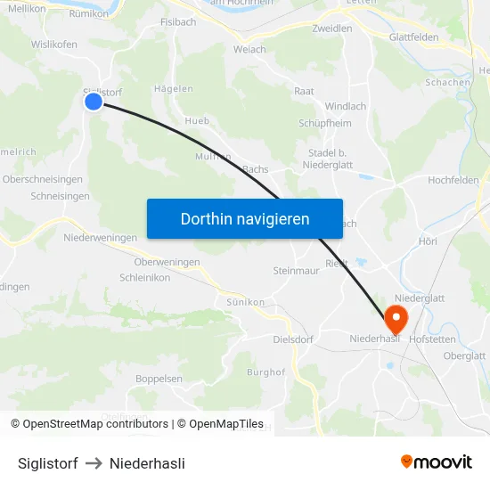 Siglistorf to Niederhasli map