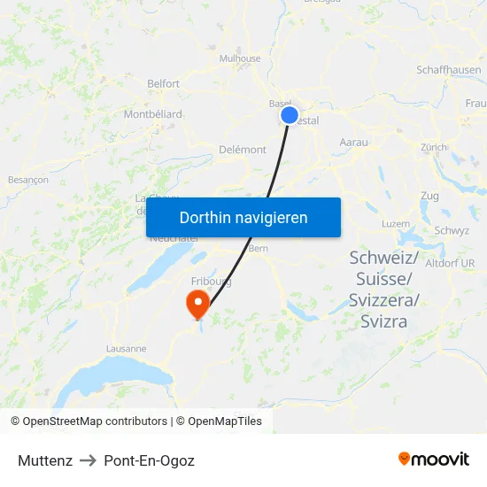 Muttenz to Pont-En-Ogoz map