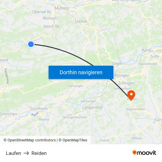 Laufen to Reiden map