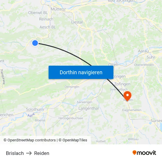 Brislach to Reiden map