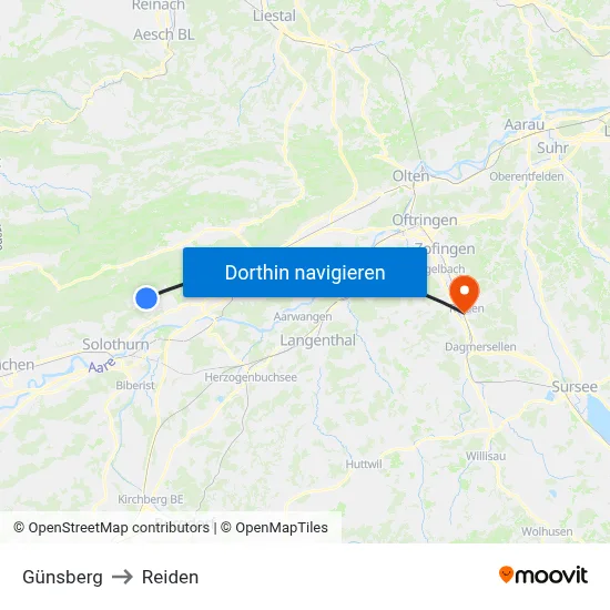 Günsberg to Reiden map