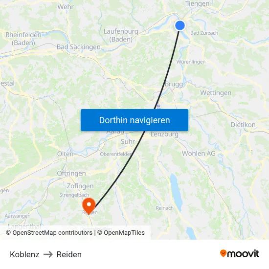 Koblenz to Reiden map