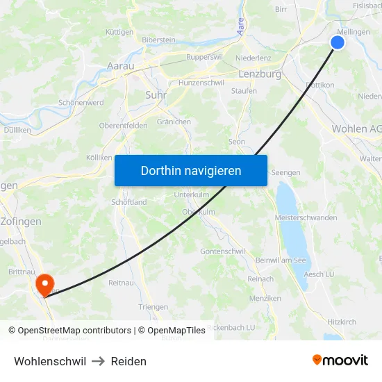 Wohlenschwil to Reiden map