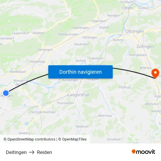 Deitingen to Reiden map