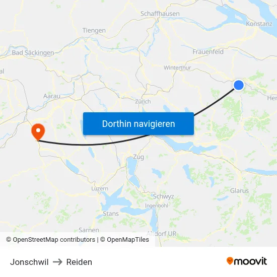 Jonschwil to Reiden map