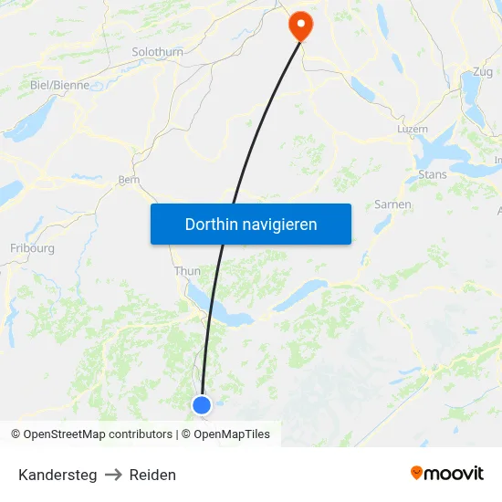 Kandersteg to Reiden map