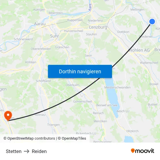 Stetten to Reiden map