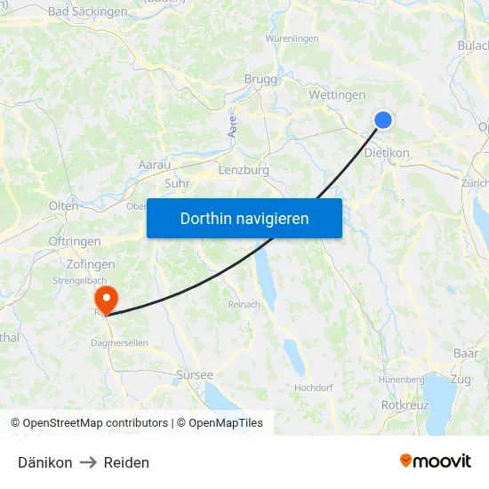 Dänikon to Reiden map