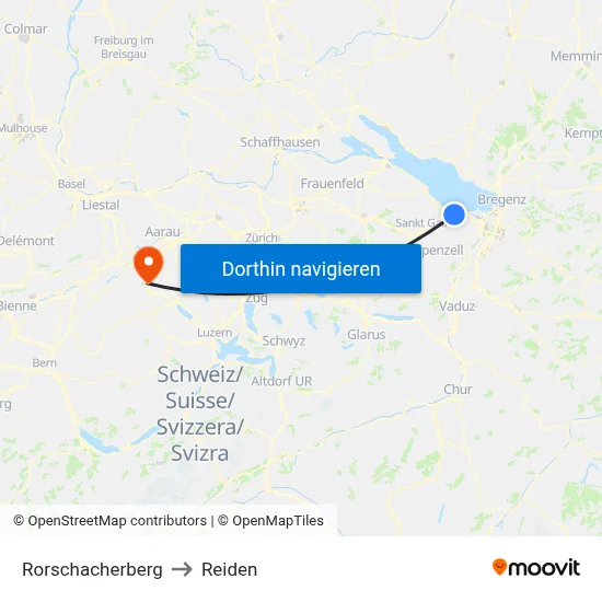 Rorschacherberg to Reiden map