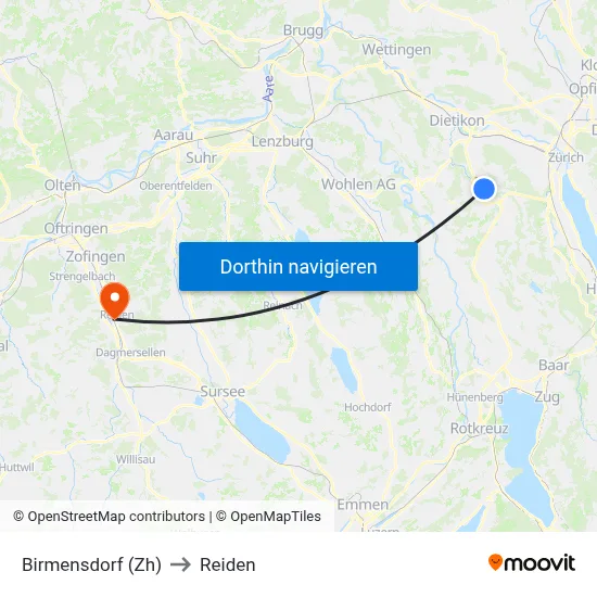 Birmensdorf (Zh) to Reiden map