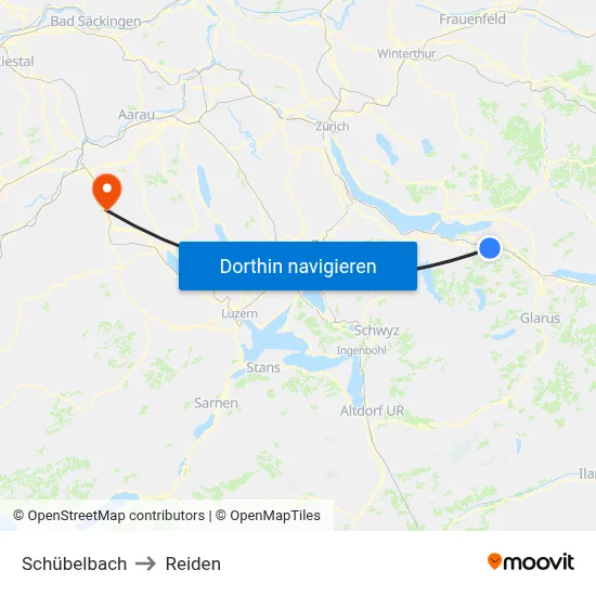 Schübelbach to Reiden map