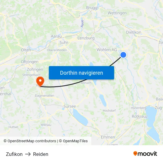 Zufikon to Reiden map