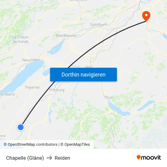 Chapelle (Glâne) to Reiden map