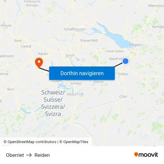Oberriet to Reiden map