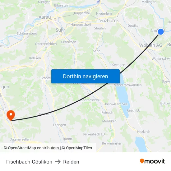 Fischbach-Göslikon to Reiden map