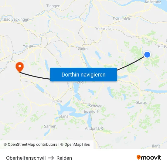 Oberhelfenschwil to Reiden map