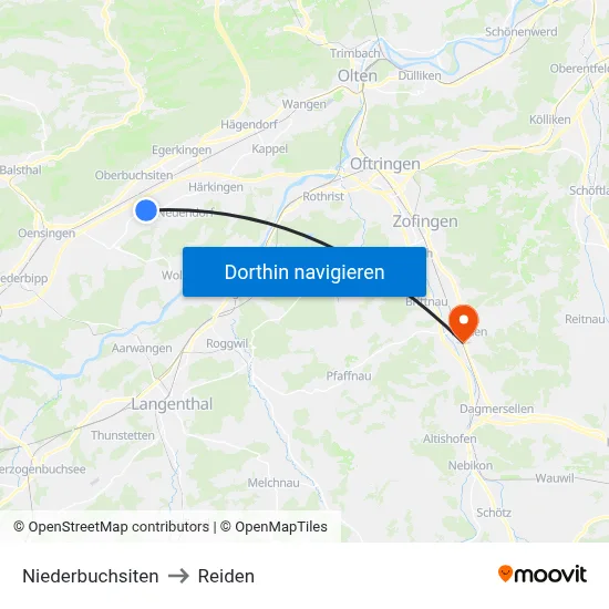 Niederbuchsiten to Reiden map