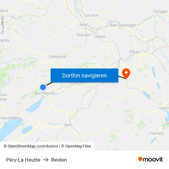 Péry-La Heutte to Reiden map