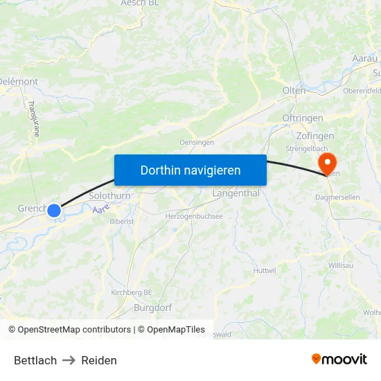 Bettlach to Reiden map