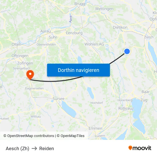 Aesch (Zh) to Reiden map
