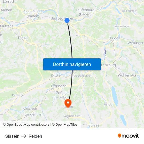 Sisseln to Reiden map