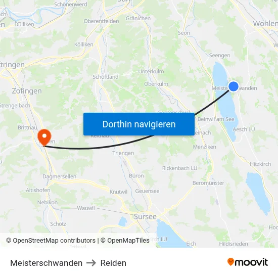 Meisterschwanden to Reiden map