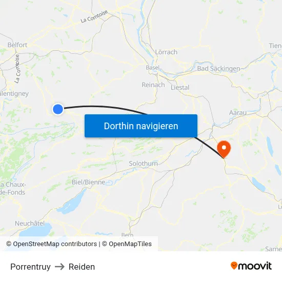 Porrentruy to Reiden map