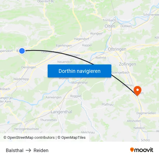 Balsthal to Reiden map
